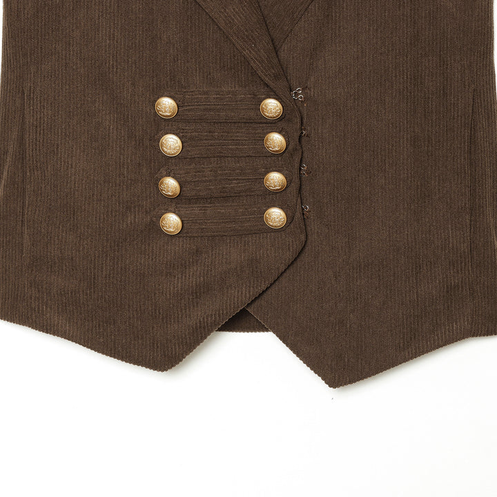 Women's tailored cord vest with double button placket and lapel collar Mune Fashion