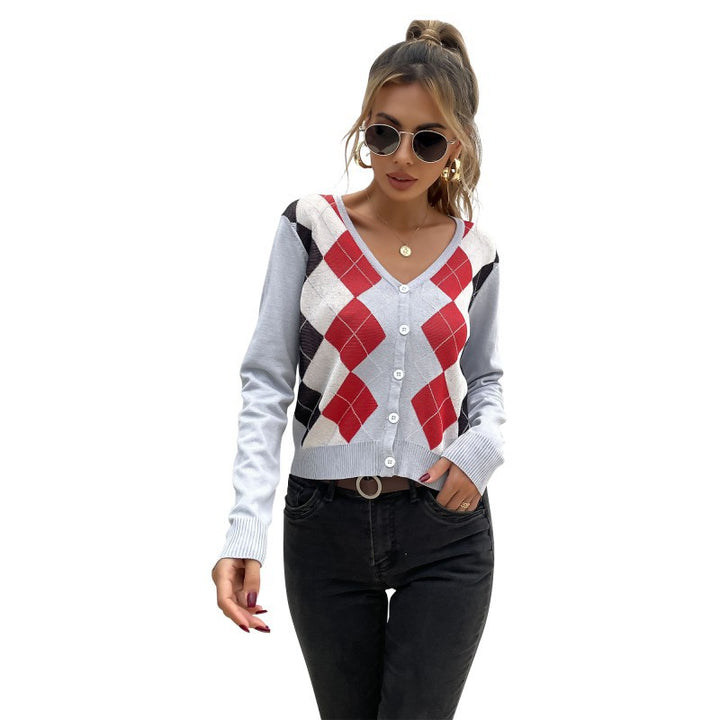 Women Elegant Knit Cardigan with Diamond Pattern Mune Fashion