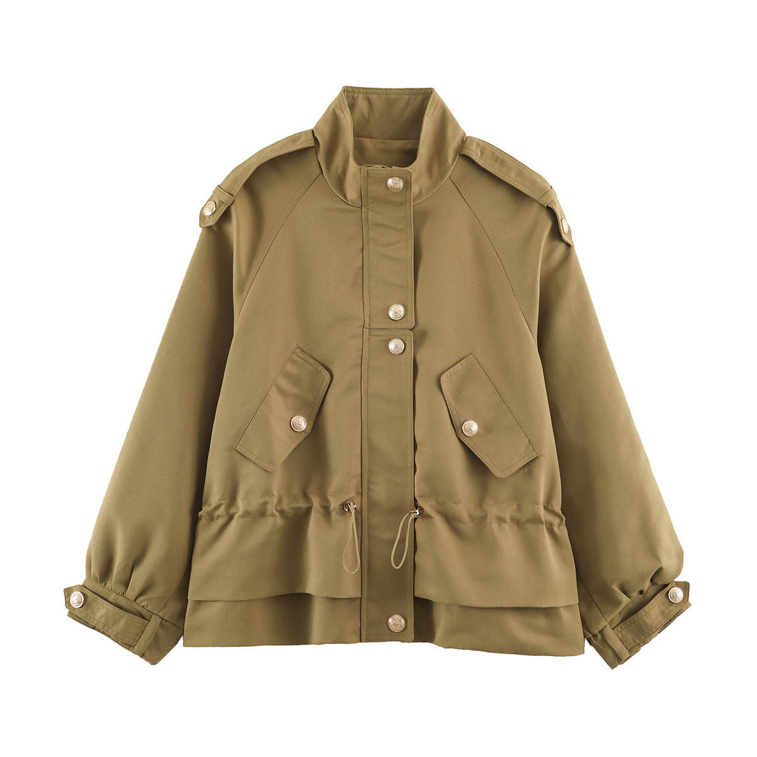 Women's Tailorable Utility Jacket with Stand-Up Collar, Epaulettes and Flap Pockets Mune Fashion
