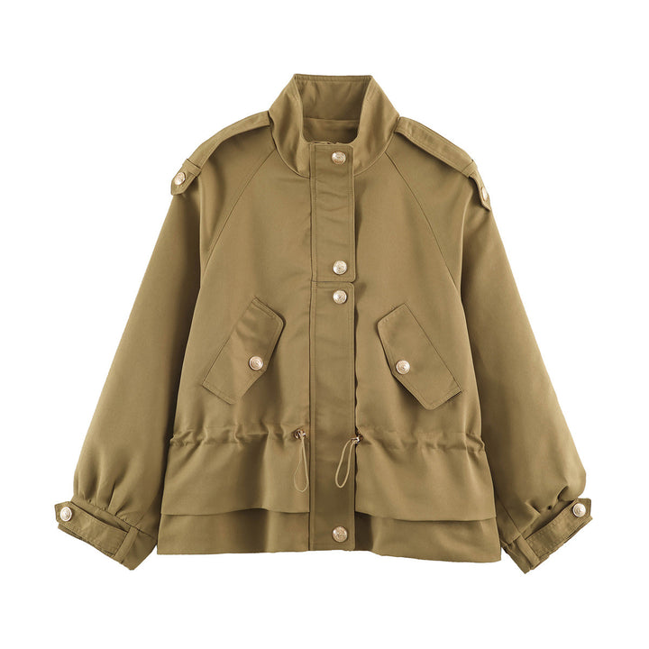 Women's Tailorable Utility Jacket with Stand-Up Collar, Epaulettes and Flap Pockets Mune Fashion