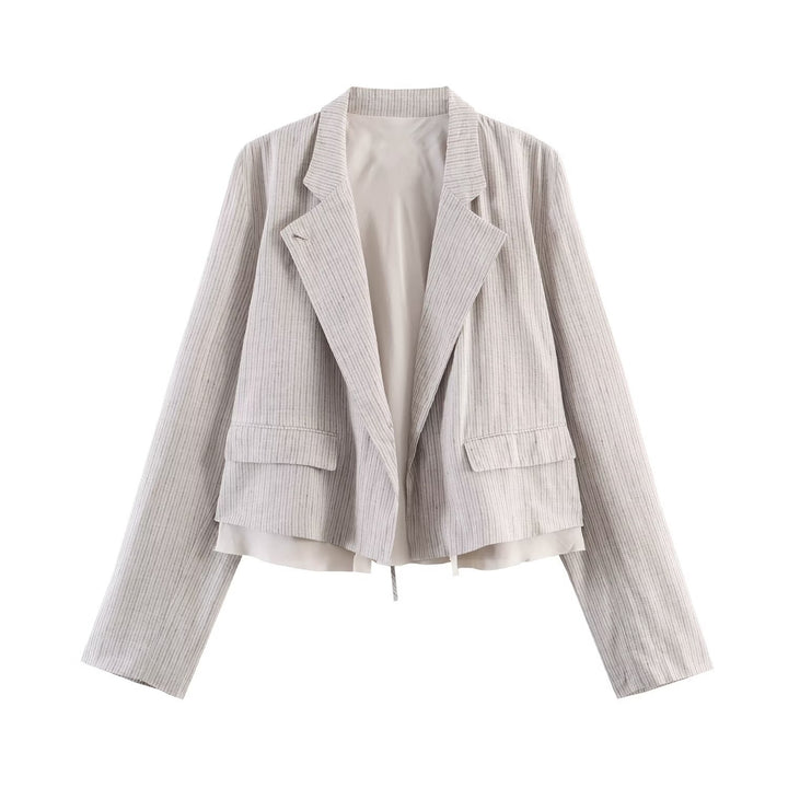 Women Two-Piece Tailored Set with Cropped Blazer and High-Waisted Pleated Trousers Mune Fashion