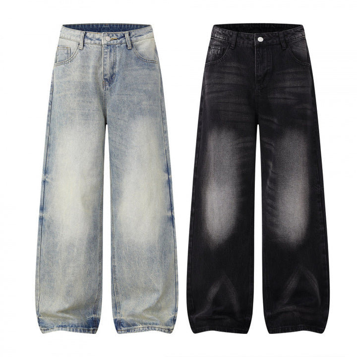 Women Wide High Waist Jeans Pants in Balloon Cut with Used Effect and Elastic Hem Mune Fashion