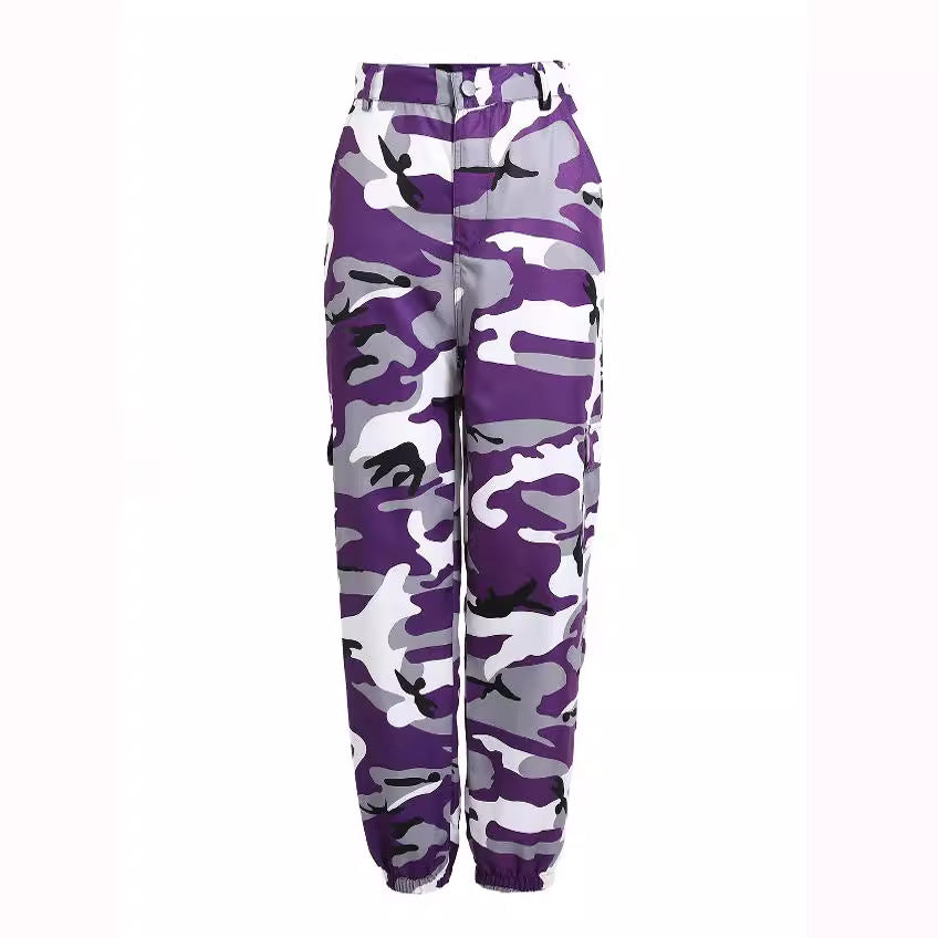Women's cargo pants with urban camouflage print and elastic waistband Mune Fashion