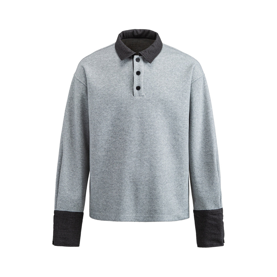 Unisex Boxy Polo Sweatshirt with Contrast Collar and Extended Cuff Sleeves Mune Fashion
