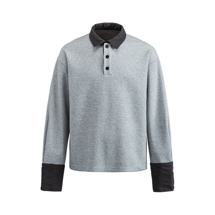 Unisex Boxy Polo Sweatshirt with Contrast Collar and Extended Cuff Sleeves Mune Fashion