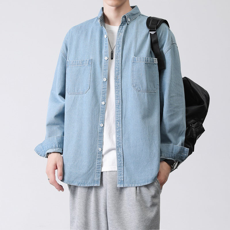 Men's Oversized Denim Shirt Jacket with Chest Pockets and Button-Down Collar Mune Fashion