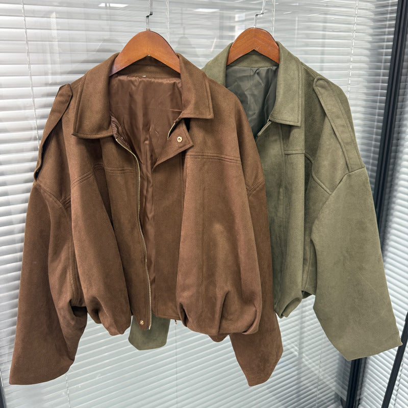 Women’s Oversized Cropped Jacket with Balloon Hem and Shoulder Cutouts Mune Fashion