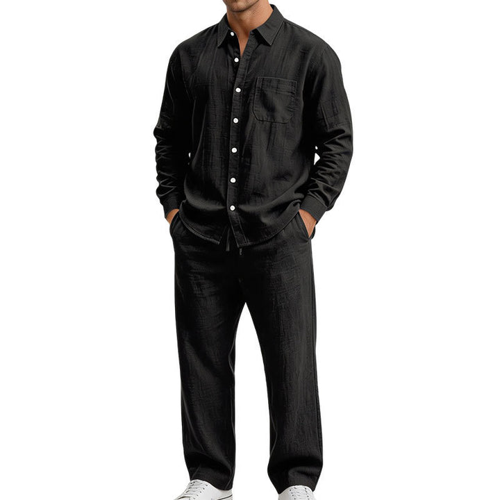 Men's Relaxed Two-Piece Lounge Set made of Structured Jersey with Shirt Collar Mune Fashion