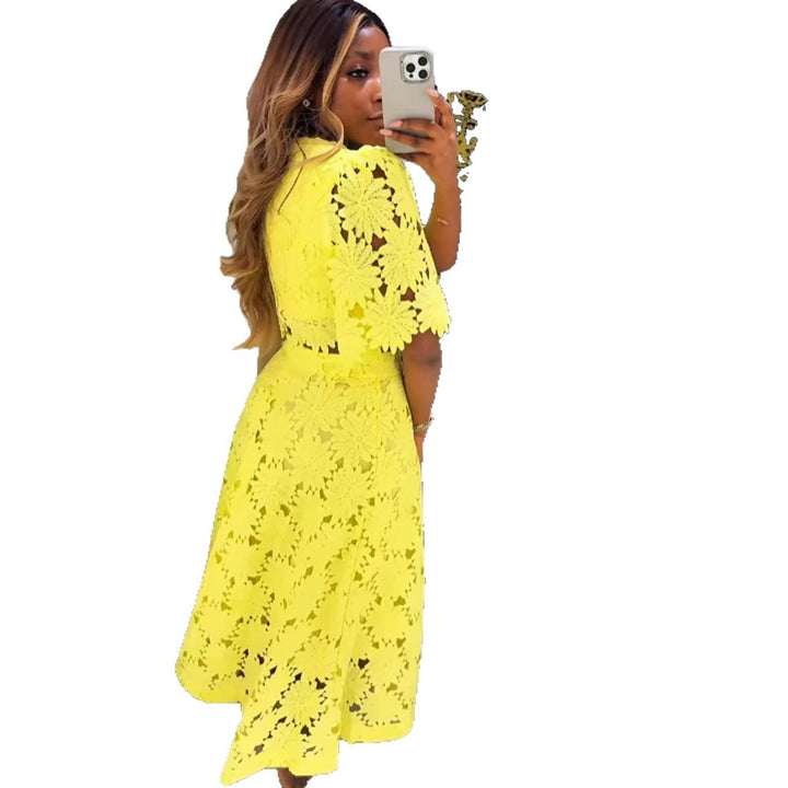 Women's two-piece floral lace dress with midi skirt and short top Mune Fashion