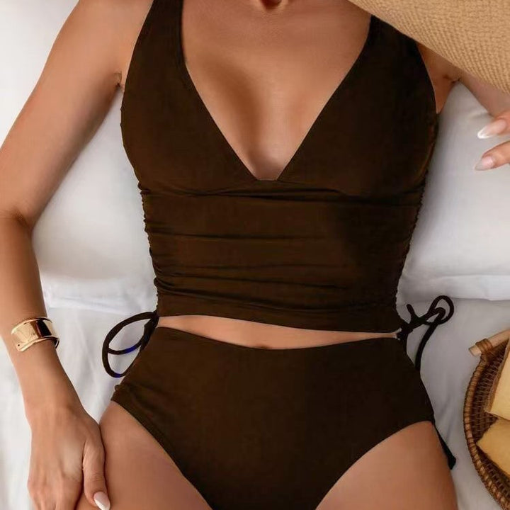 Women High-Cut Swimsuit with Soft V-Neck and Clever Ties Mune Fashion