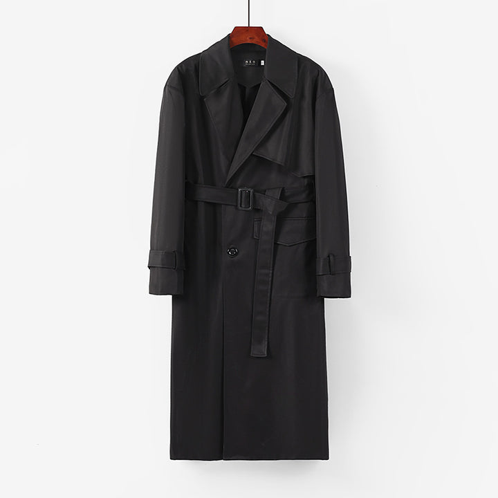 Women Longer tailored trench coat with tie belt and wide shawl collar Mune Fashion