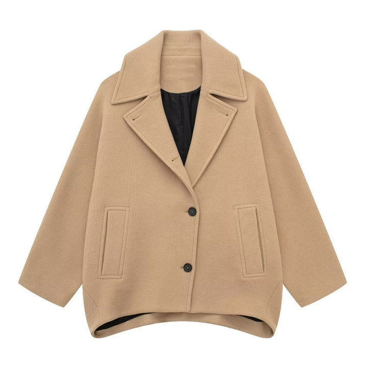 Women's short-cut oversized wool blend caban with wide lapels and boxy silhouette Mune Fashion