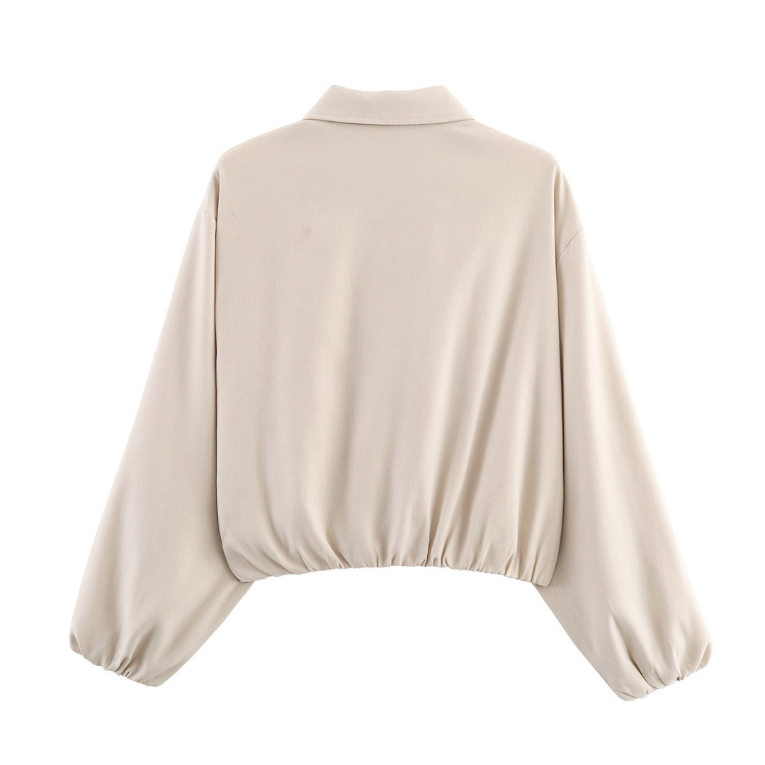 Women's cropped blouson jacket with balloon sleeves, elastic hem, and shirt collar Mune Fashion