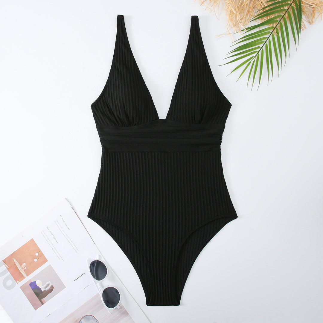 Women One-Piece Swimsuit with Figure-Hugging Design and Deep V-Neck Mune Fashion
