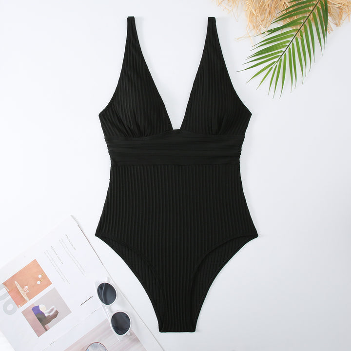 Women One-Piece Swimsuit with Figure-Hugging Design and Deep V-Neck Mune Fashion