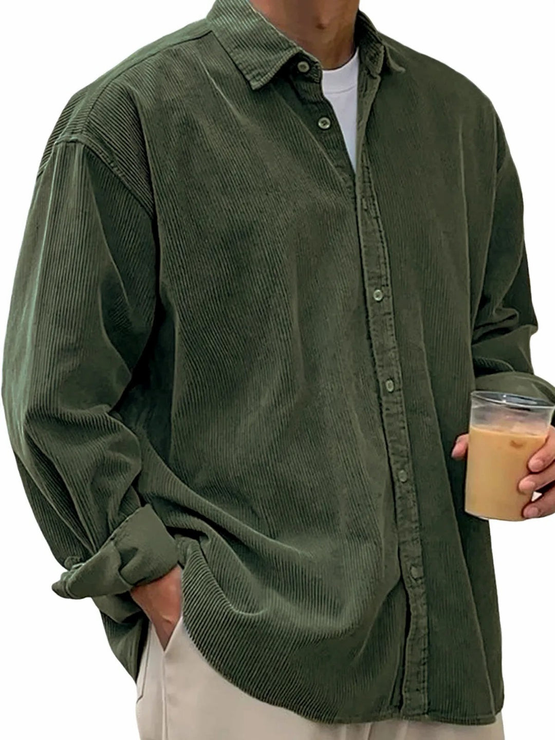 Men's long-sleeved oversized cord shirt with collar and continuous button placket Mune Fashion