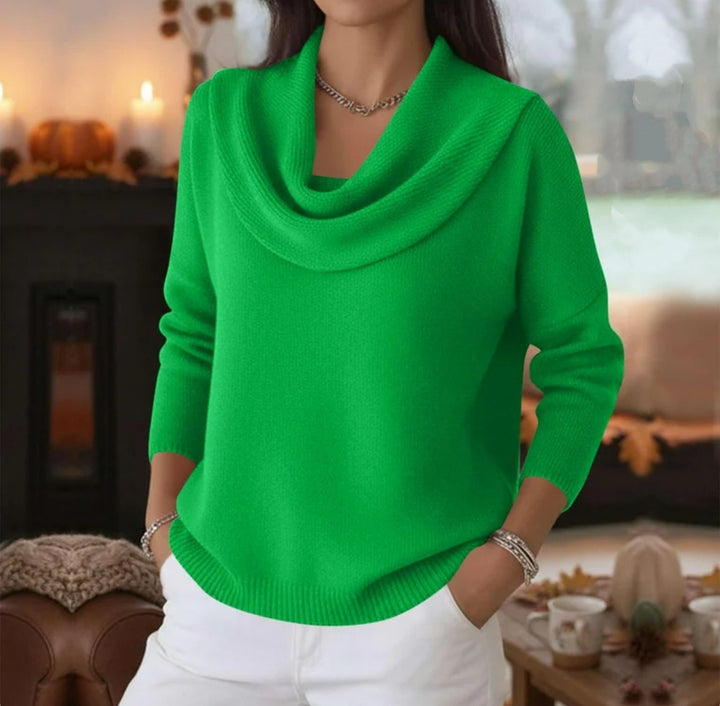 Women's Casual Shawl Collar Fine Knit Sweater with Dropped Shoulder and Ribbed Hem Mune Fashion