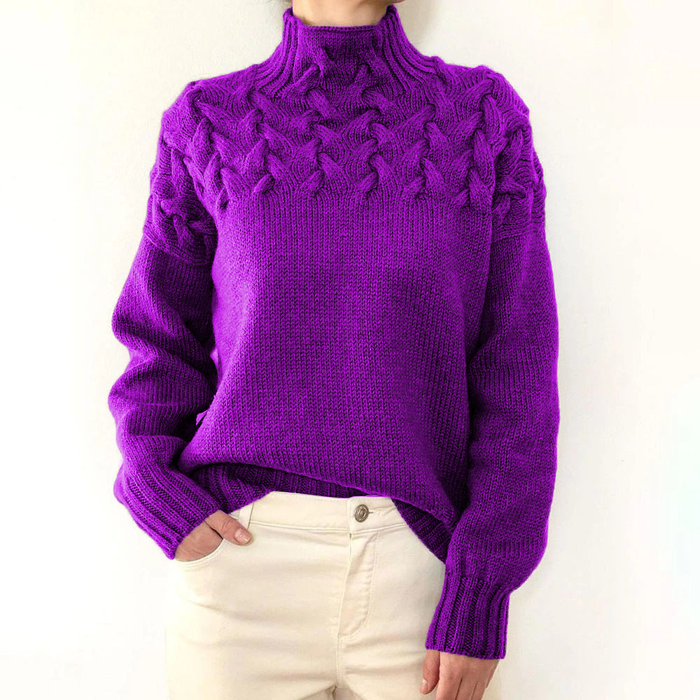 Ladies knit sweater with cable structure and high turtleneck Mune Fashion