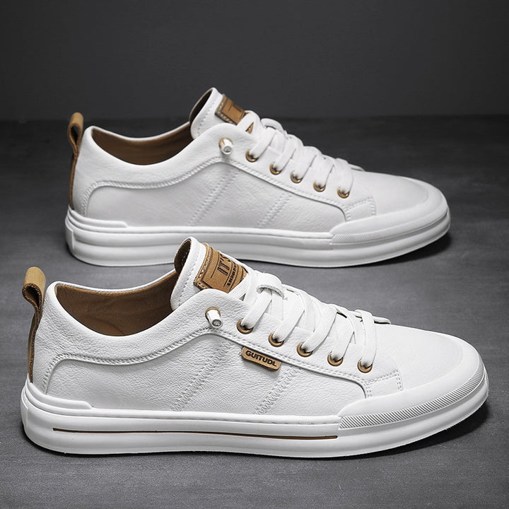 Men's Casual Leather Sneakers with Padded Ankle Collar and Durable Rubber Sole Mune Fashion