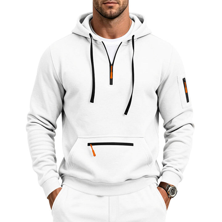Men's Hooded Sweatshirt with Half-Zip, Kangaroo Pocket and Zipper Pockets Mune Fashion