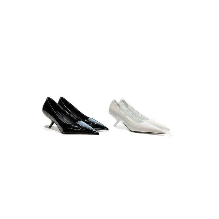 Women's pointed toe patent wedges with sculpted wedge heel and double ankle strap Mune Fashion