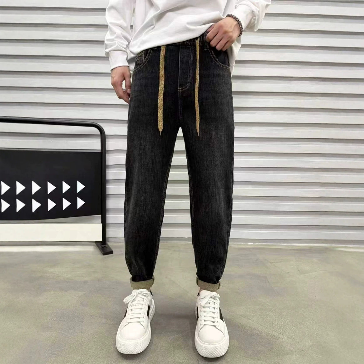 Men's Relaxed Denim Jogger with Drawstring and Elastic Hem Mune Fashion