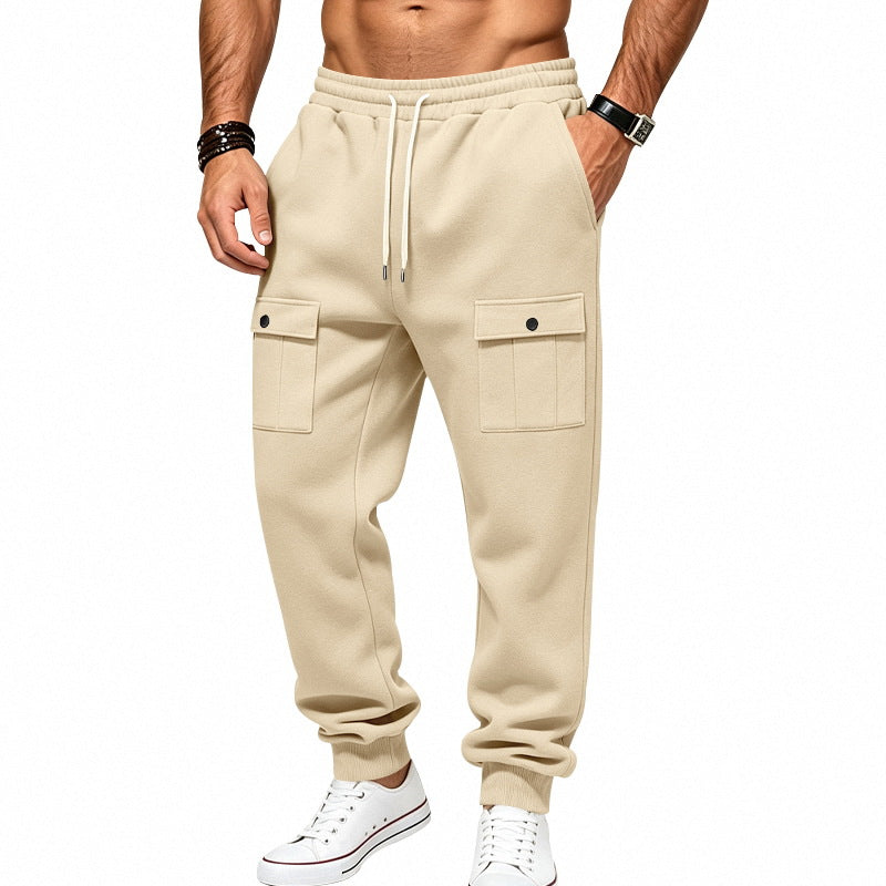 Men's Cargo Jogging Pants with Cuffs, Drawstring, and Flap Pockets Mune Fashion
