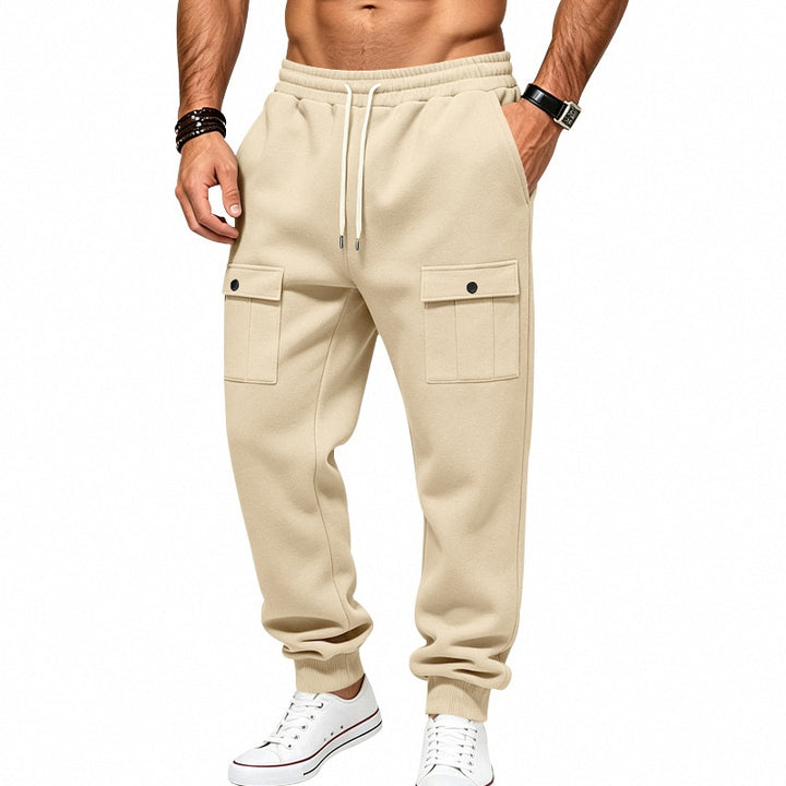 Men's Cargo Jogging Pants with Cuffs, Drawstring, and Flap Pockets Mune Fashion