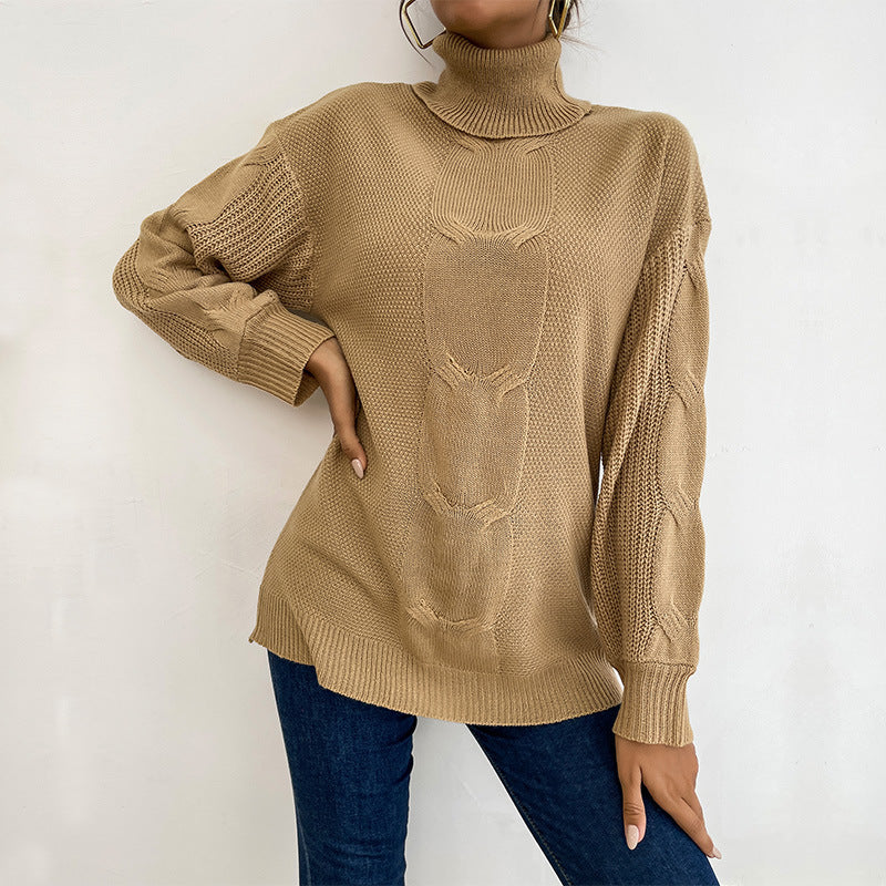 Women’s turtleneck sweater with cable knit pattern and oversized silhouette Mune Fashion