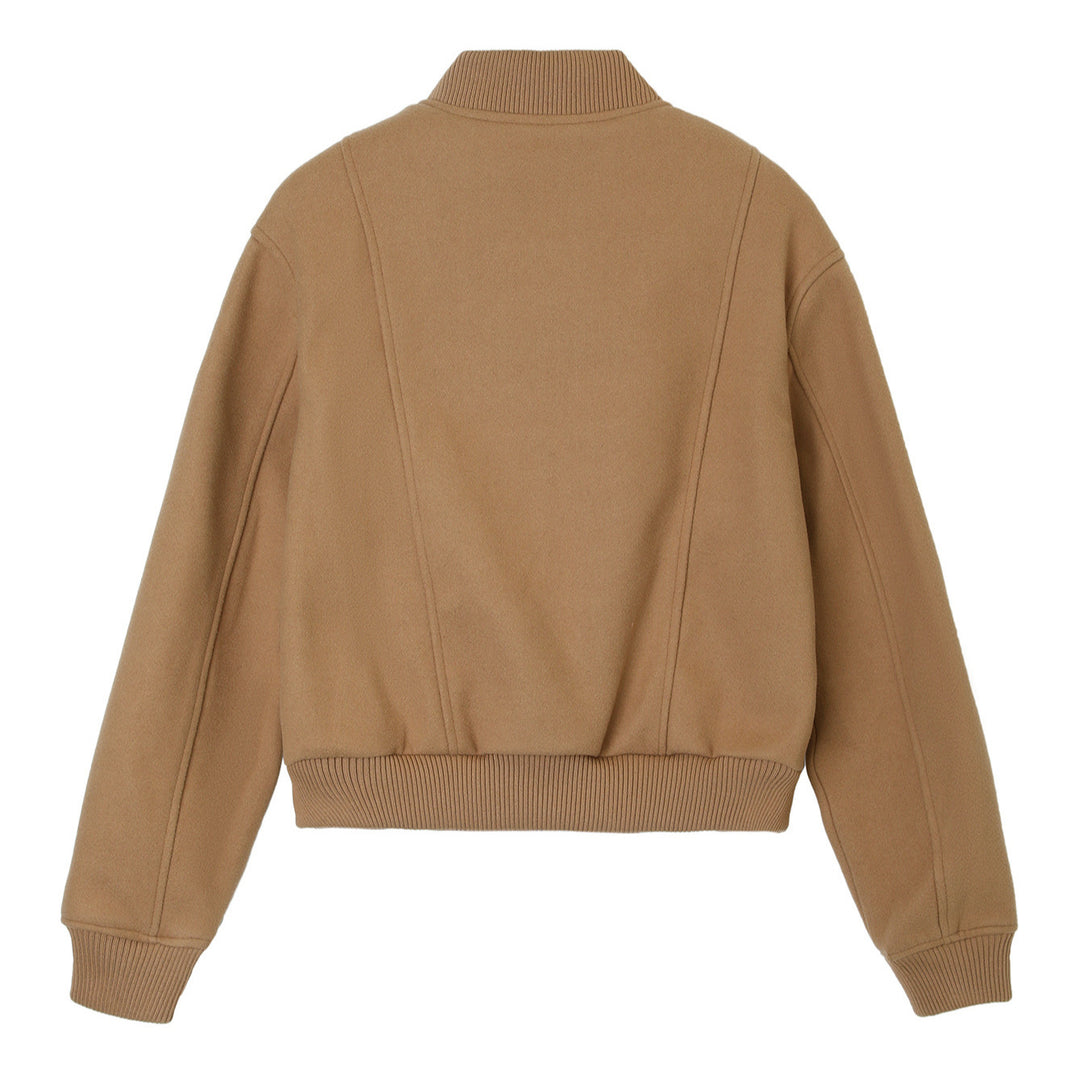 Ladies short-cut wool bomber jacket with ribbed cuffs and snap button placket Mune Fashion