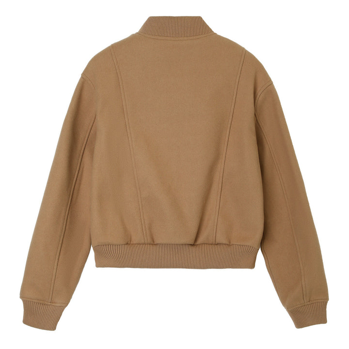 Ladies short-cut wool bomber jacket with ribbed cuffs and snap button placket Mune Fashion