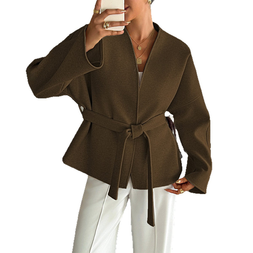 Women's tailored wool blend coat with kimono sleeves and tie belt Mune Fashion