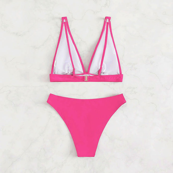 Women's High-Waisted Bikini with Elegant V-Neck Mune Fashion