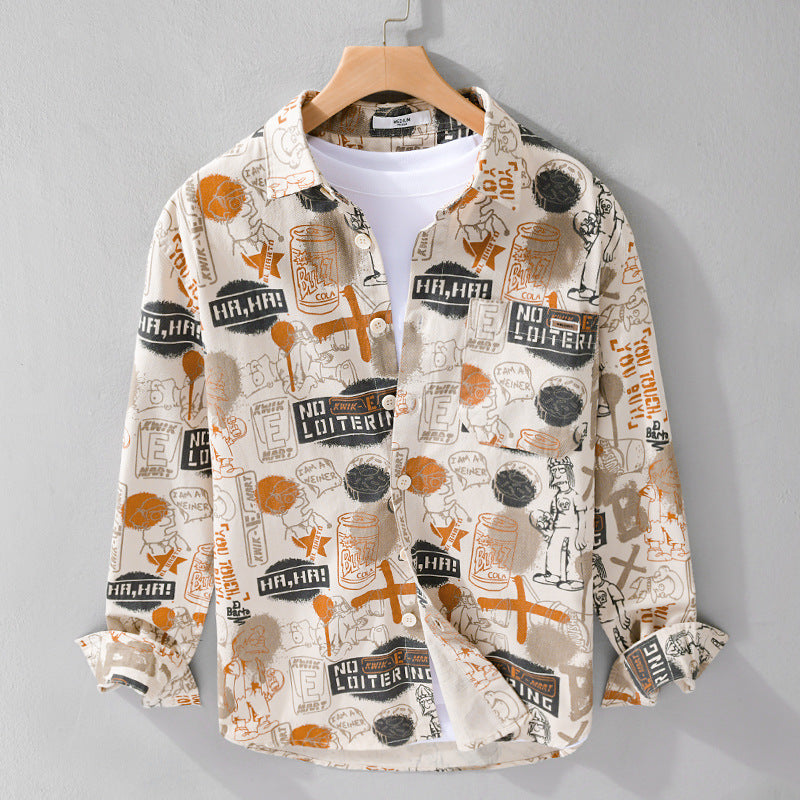 Men's Artistic Graphic Overshirt in Relaxed Layering with Allover Sketch Print and Soft-Touch Cotton Mix Mune Fashion