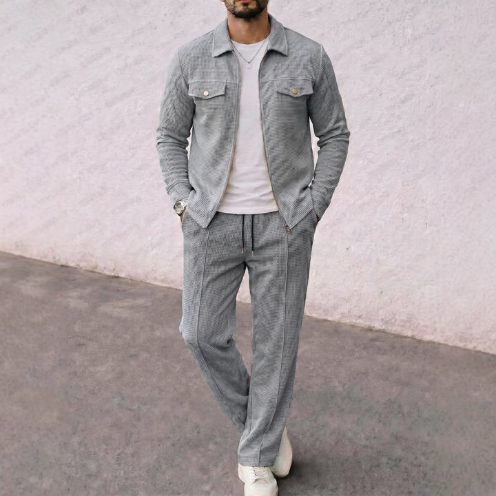 Men's structured zip jacket with waffle texture chest flap pockets and full-length zipper Mune Fashion