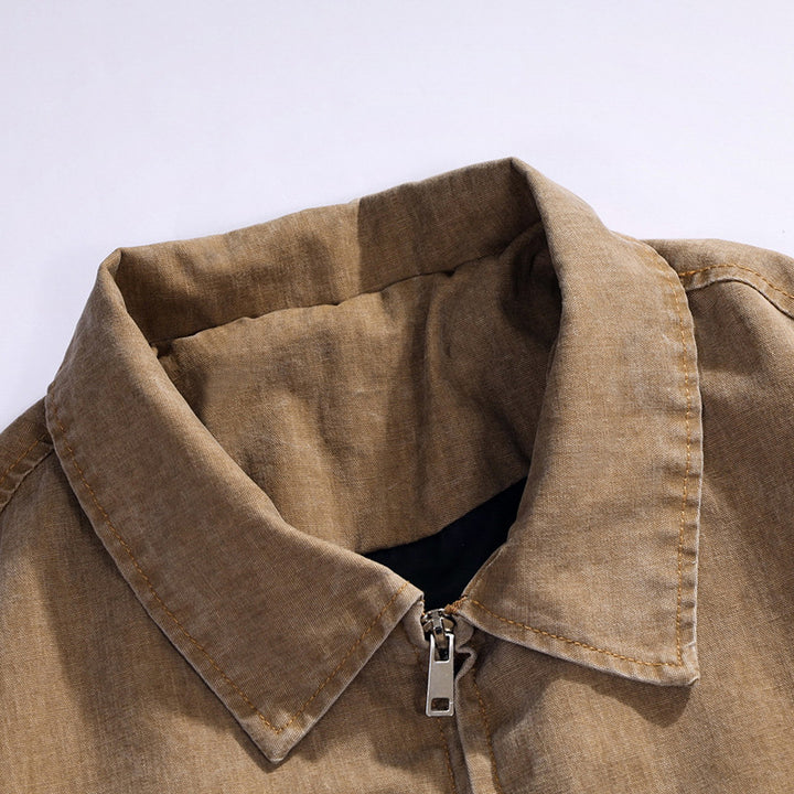 Men's oversized casual bomber jacket made of cotton blend with zipper, stand collar, and elastic cuffs Mune Fashion