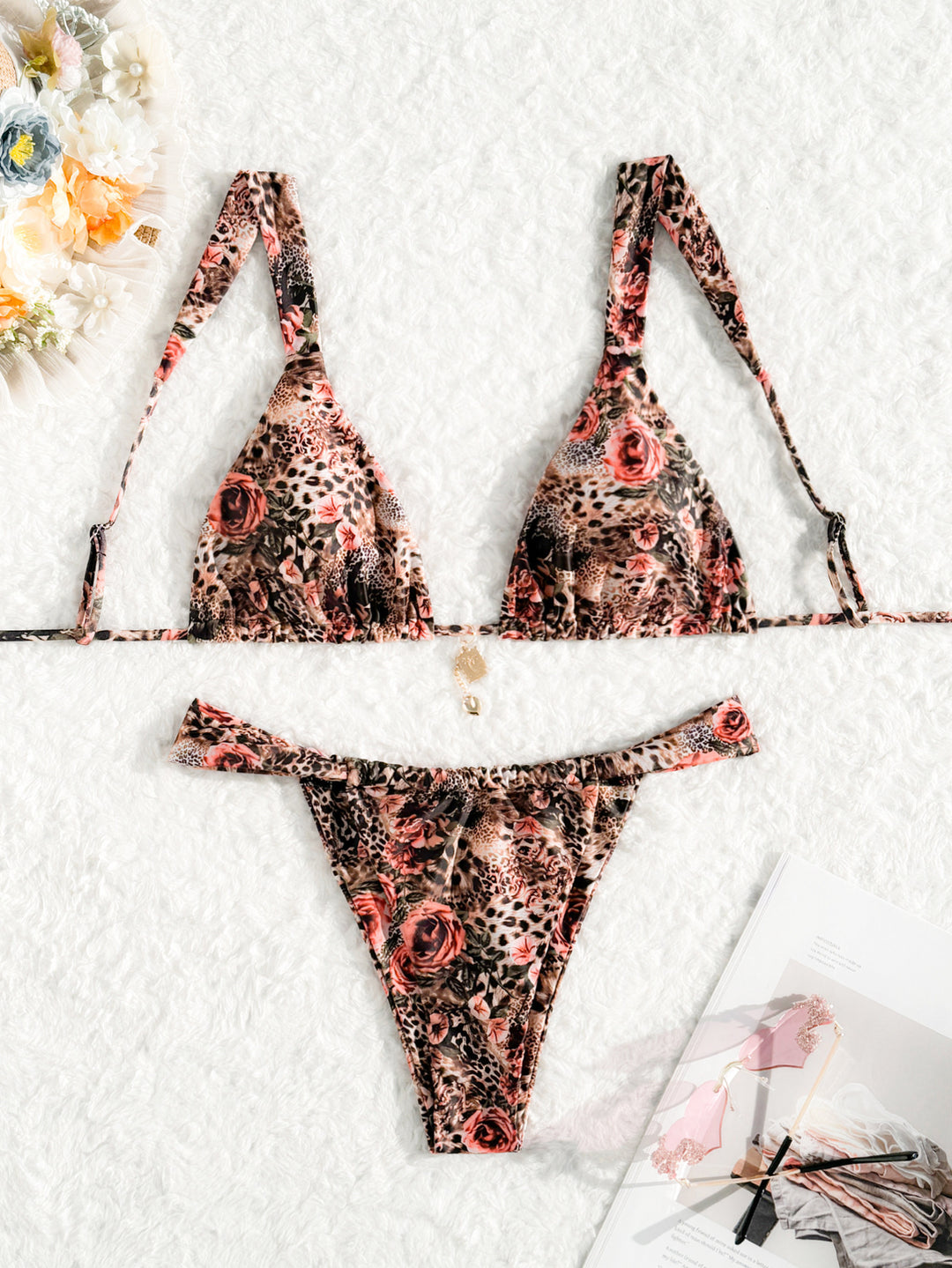 Women's triangle bikini with floral leopard pattern Mune Fashion
