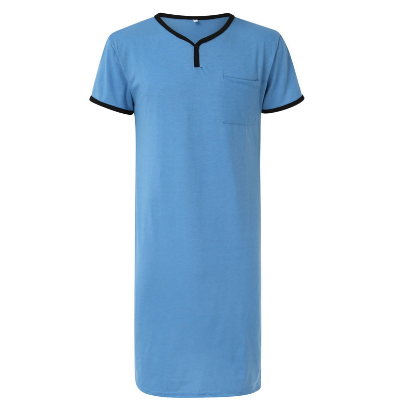Men's long cotton sleep shirt with Henley collar Mune Fashion