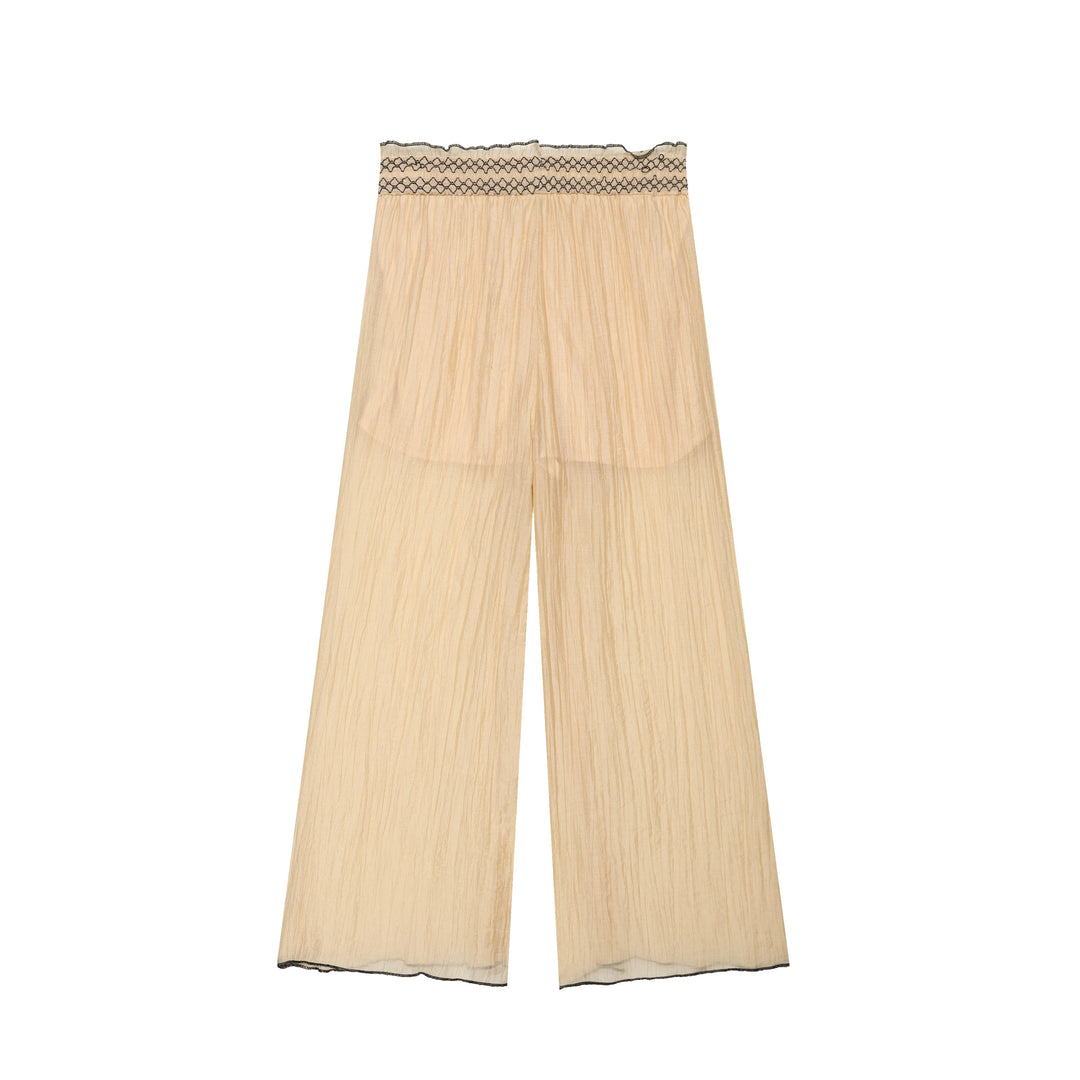 Women's Light Pleated Palazzo Pants with Smocked Waistband and Wide Leg Mune Fashion