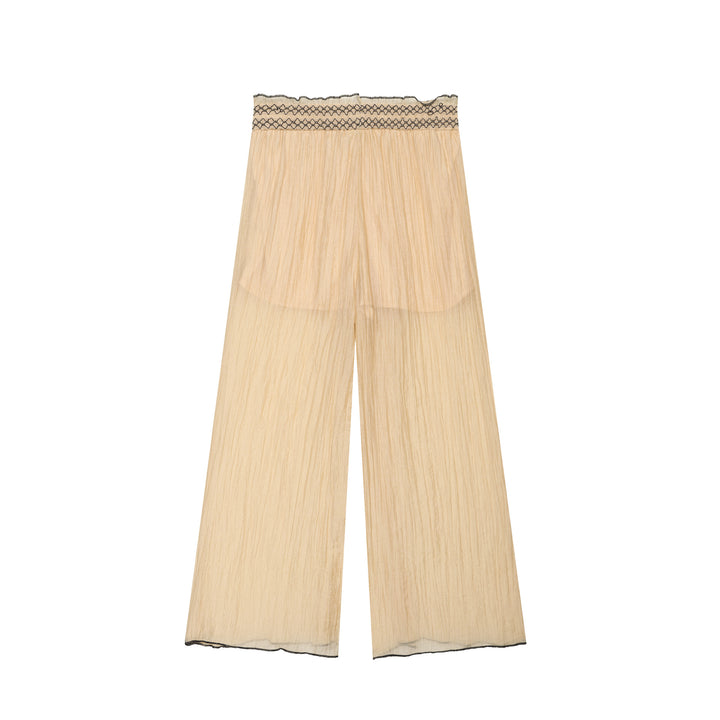 Women's Light Pleated Palazzo Pants with Smocked Waistband and Wide Leg Mune Fashion