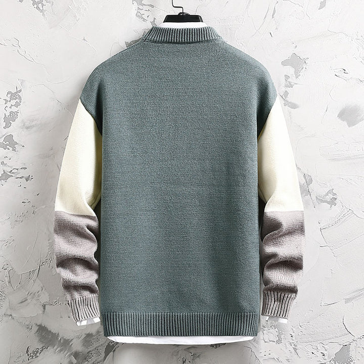 Men's fashionable block design knit sweater with stand-up collar and regular fit Mune Fashion