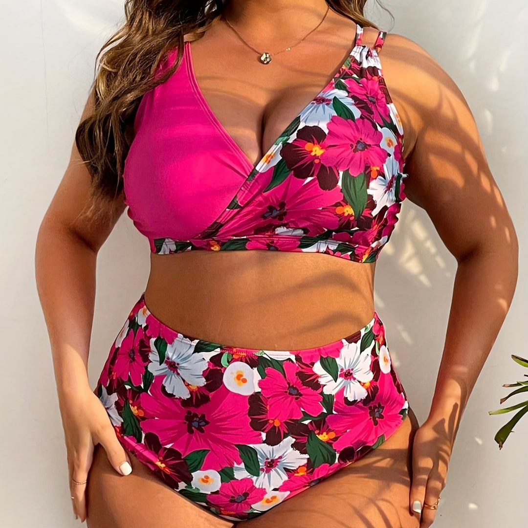 Women's High-Quality Bikini Set with Romantic Floral Print and Comfortable High Cut Mune Fashion