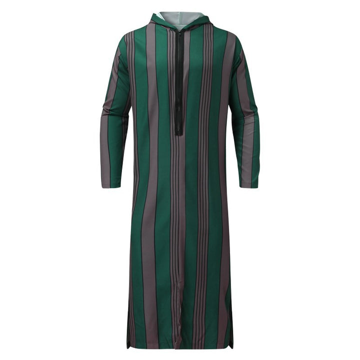 Men's slim hoodie robe with vertical stripe structure zipper and side slits Mune Fashion