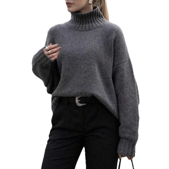 Women Boxy-Turtleneck Sweater made of fine wool blend with balloon sleeves and dropped shoulder Mune Fashion