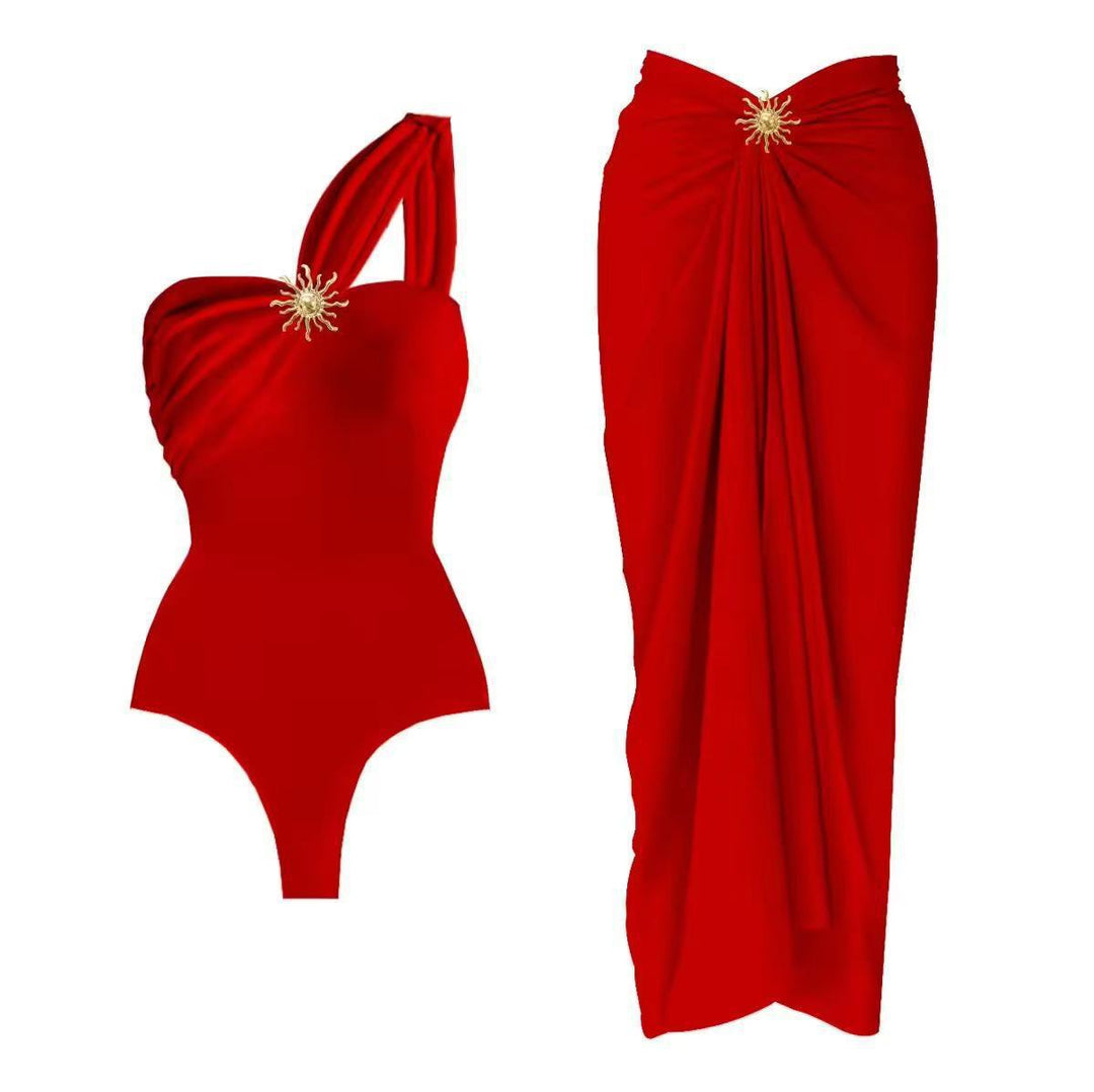 Ladies one-sided swimsuit with elegant wrap skirt Mune Fashion