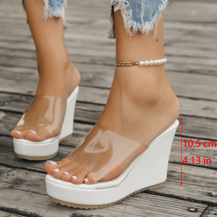 Women's transparent mules with PVC upper straps, high wedge heel, and non-slip sole Mune Fashion