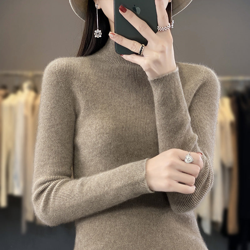 Women's Slim Fine Knit Mock Neck Sweater made of fine Angora Blend Mune Fashion