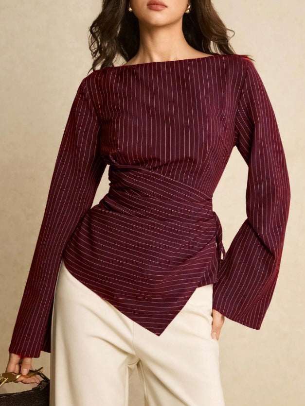 Women's Fashionable Wrap Top with Stripes Mune Fashion