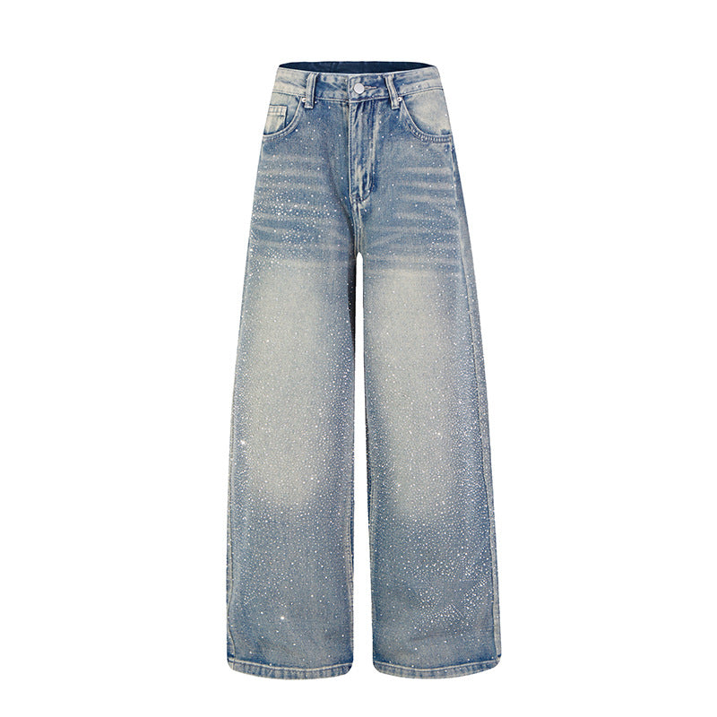 Women wide high-cut palazzo jeans with glitter effect and vintage wash Mune Fashion