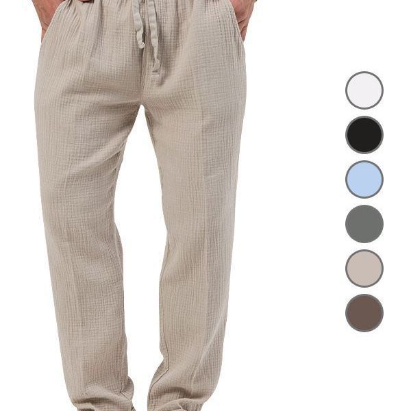 Men's casual linen relaxation pants with elastic drawstring waistband and practical side pockets Mune Fashion